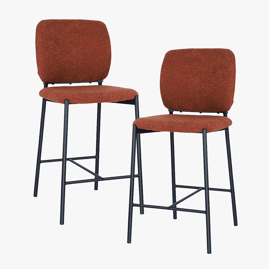 SAFIA Lot de 2 tabourets tissu rouille piètement métal noir