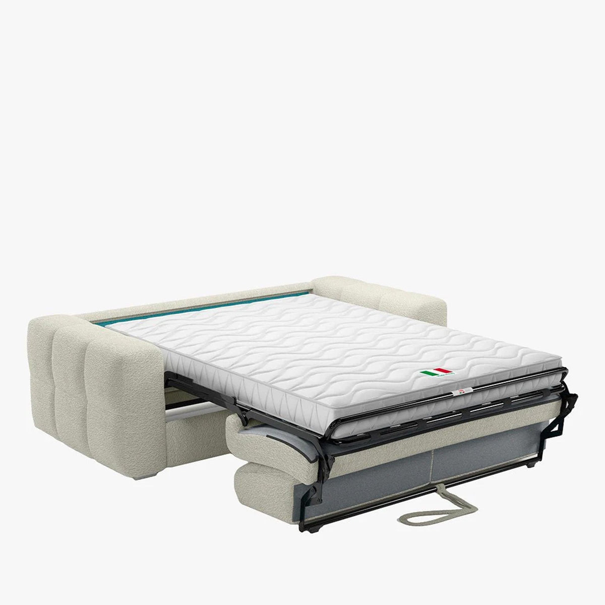 SAMINA Canapé 3 places convertible  en tissu bouclette beige matelas Memory 14 cm