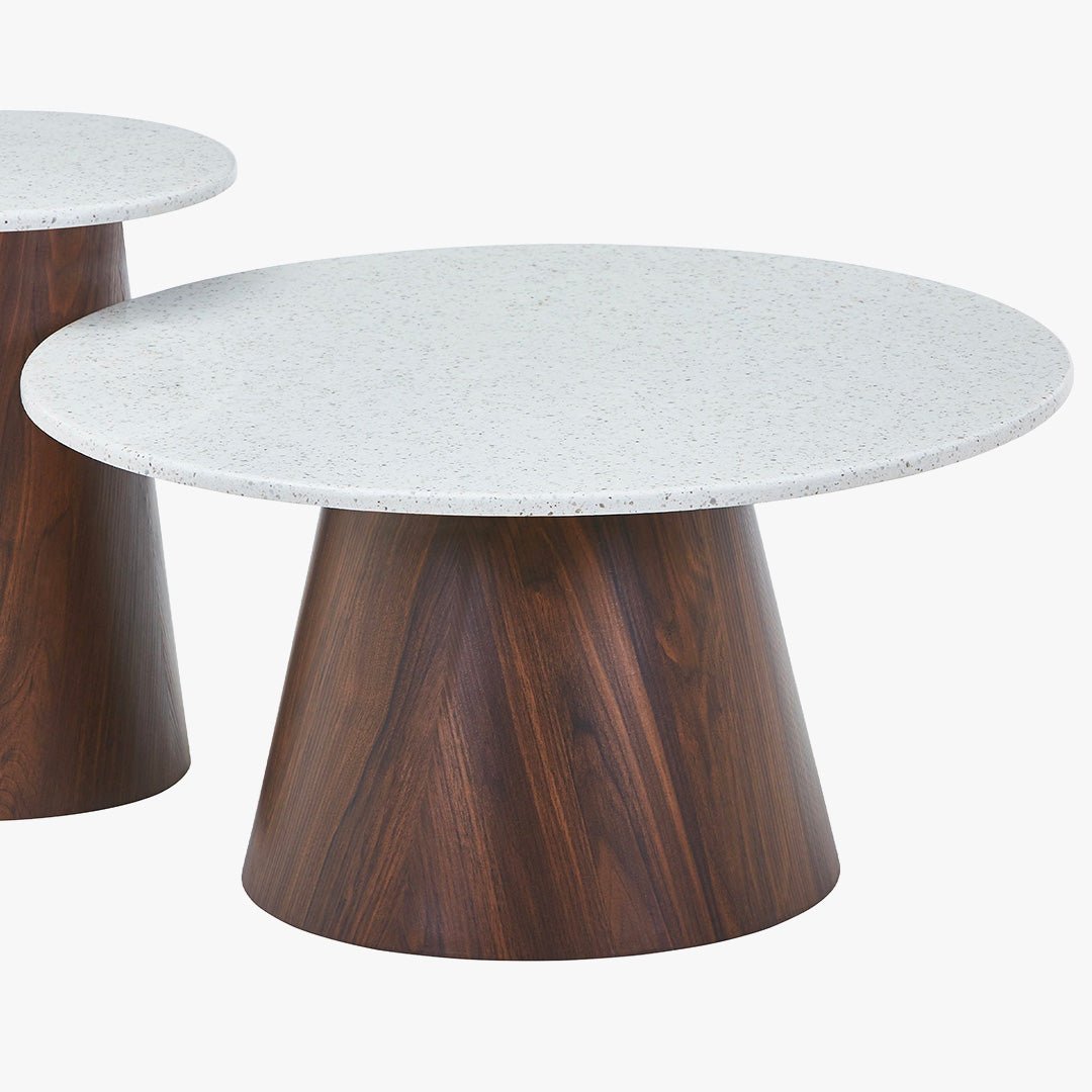 SANA - 80 Table basse ronde en marbre composite pieds couleur bois foncé  D80 cm