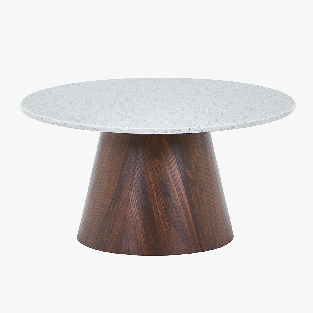 SANA - 80 Table basse ronde en marbre composite pieds couleur bois foncé  D80 cm