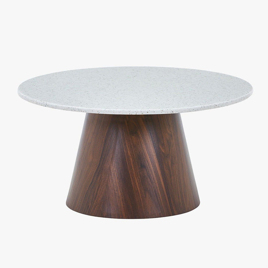 SANA - 80 Table basse ronde en marbre composite pieds couleur bois foncé  D80 cm