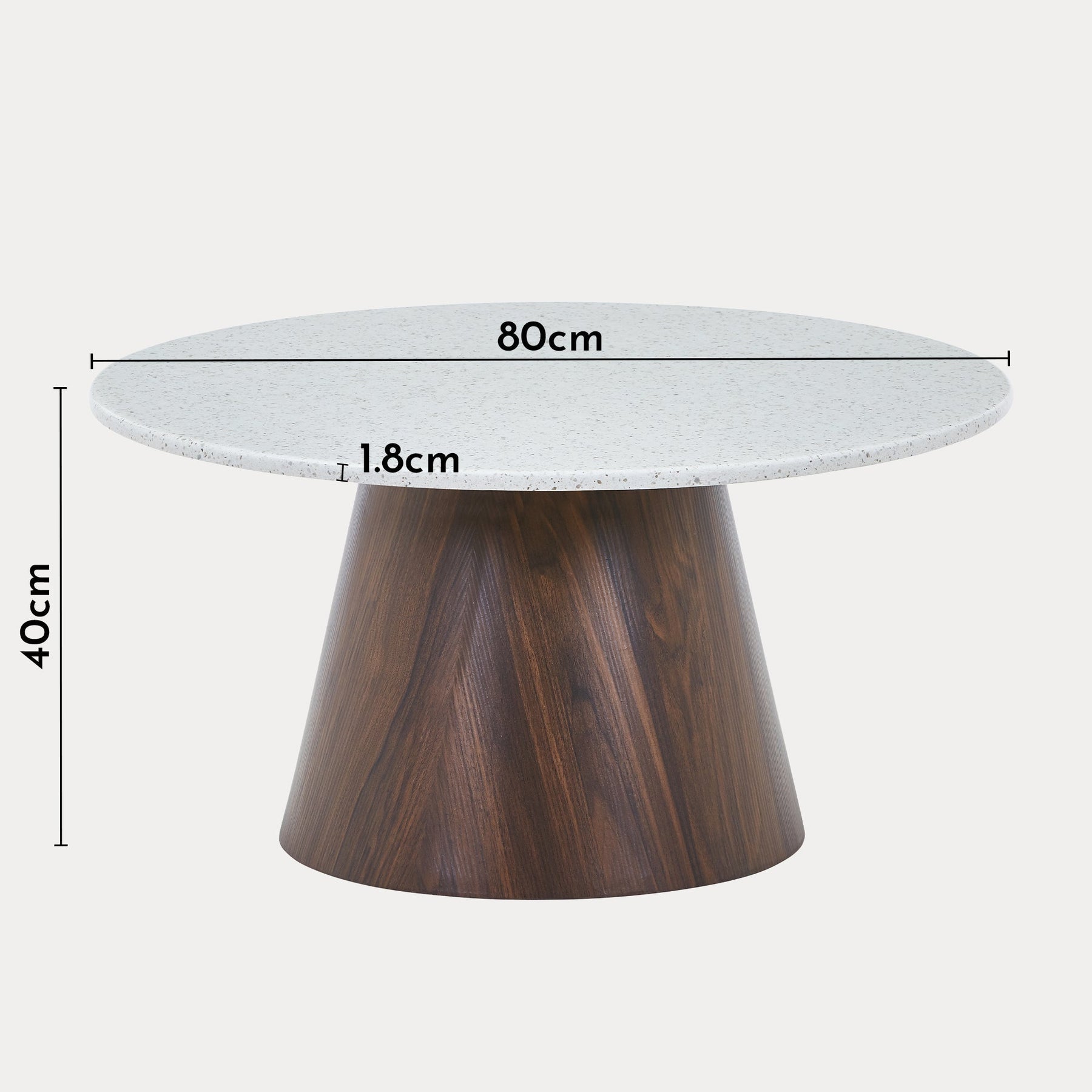 SANA - 80 Table basse ronde en marbre composite pieds couleur bois foncé  D80 cm