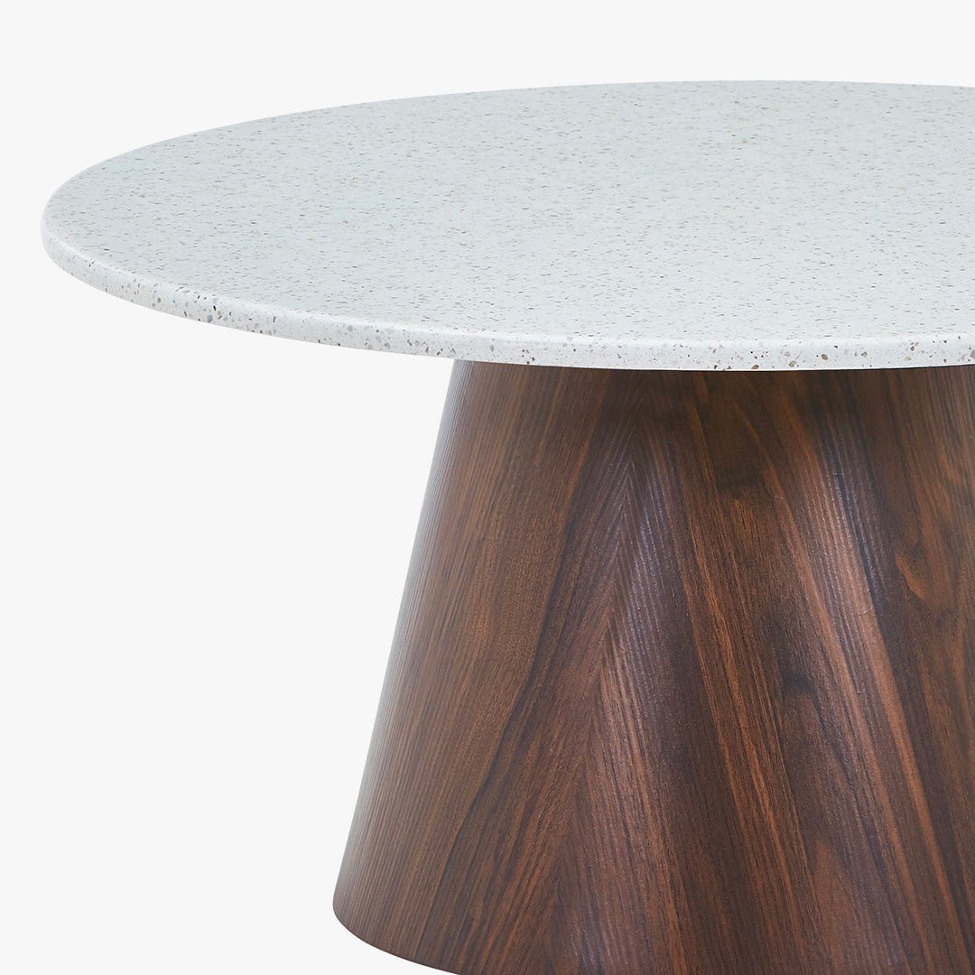 SANA - 80 Table basse ronde en marbre composite pieds couleur bois foncé  D80 cm