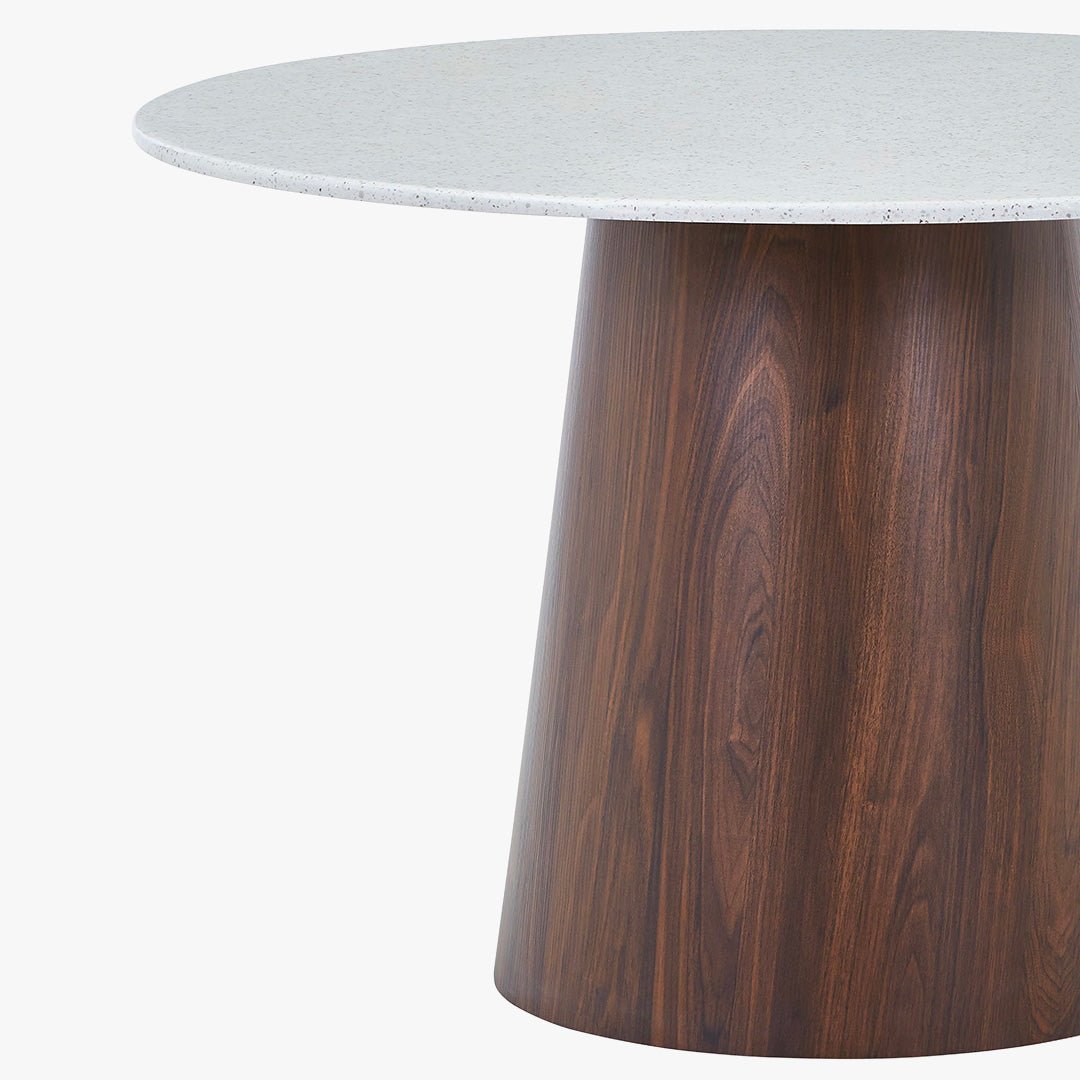 SANA XL Table à manger ronde en marbre composite pieds couleur bois foncé  120 cm
