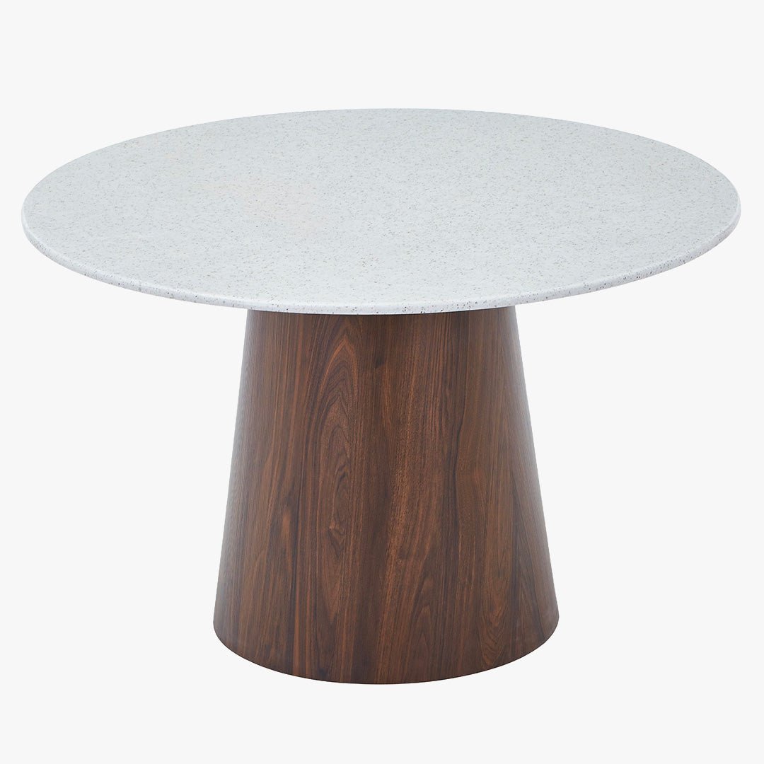 SANA XL Table à manger ronde en marbre composite pieds couleur bois foncé  120 cm
