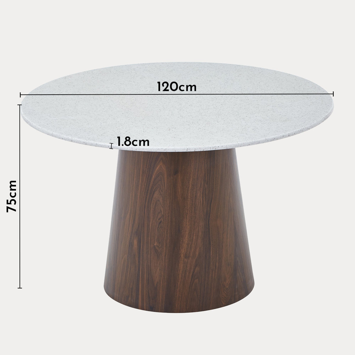 SANA XL Table à manger ronde en marbre composite pieds couleur bois foncé  120 cm