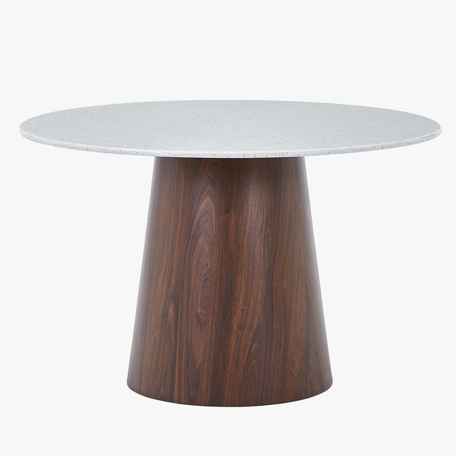 SANA XL Table à manger ronde en marbre composite pieds couleur bois foncé  120 cm