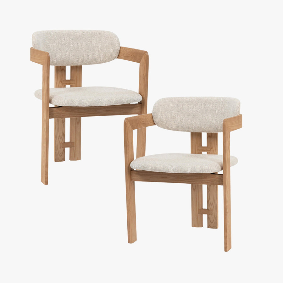 SANDRA  Lot de 2 chaises de repas en tissu beige pieds en chêne massif clair