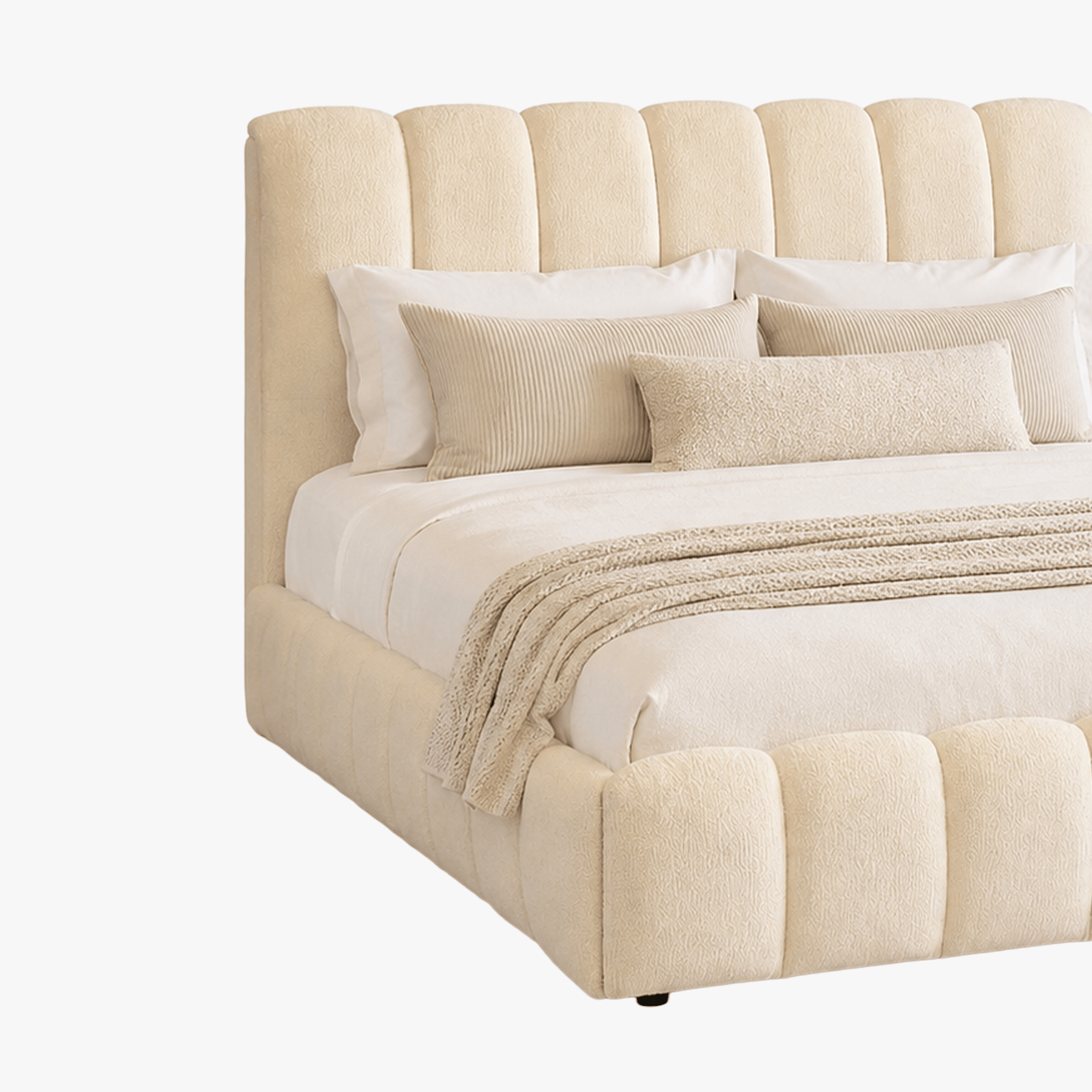 SAPHIRA Lit double en tissu beige avec coffre 180x200 cm