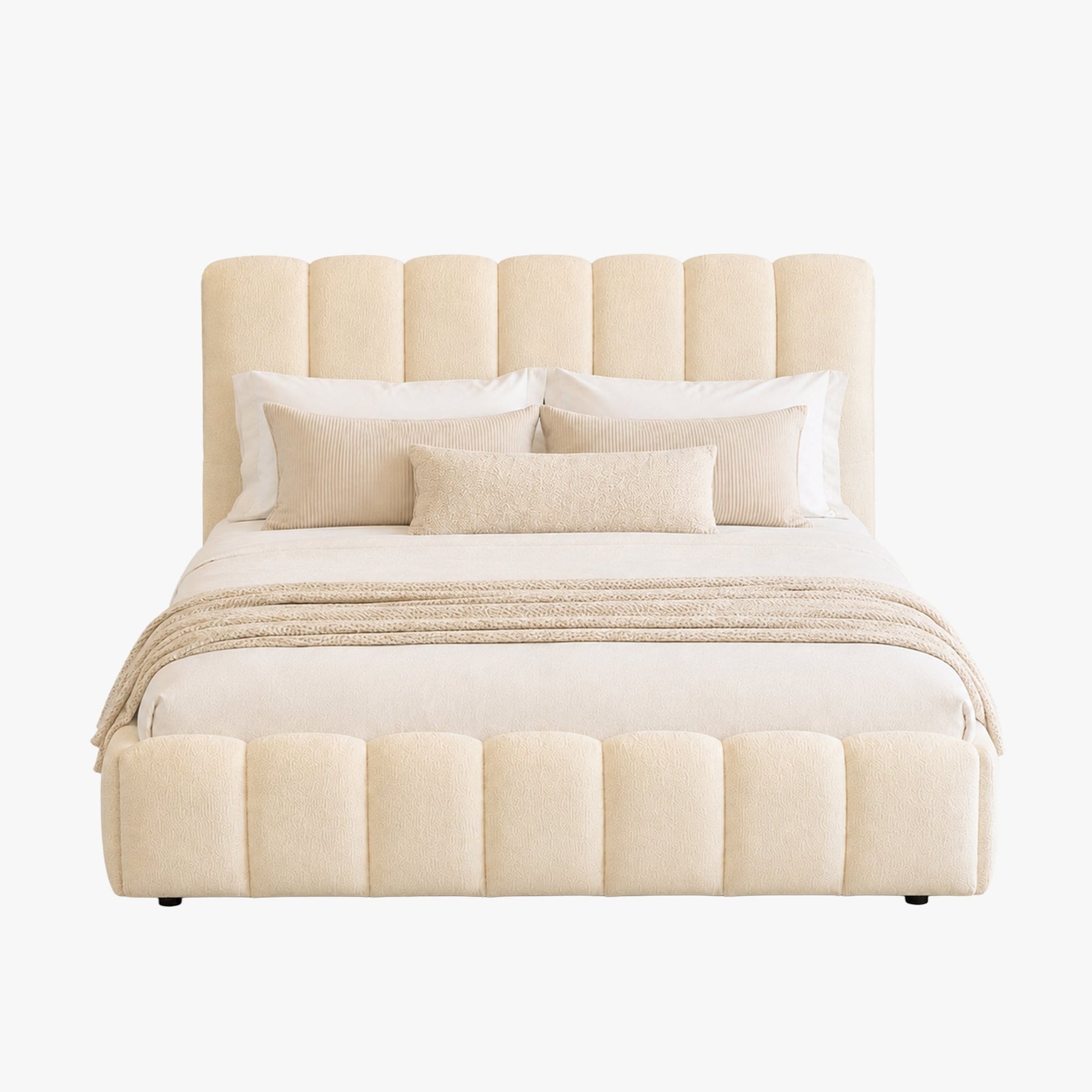 SAPHIRA Lit double en tissu beige avec coffre 180x200 cm