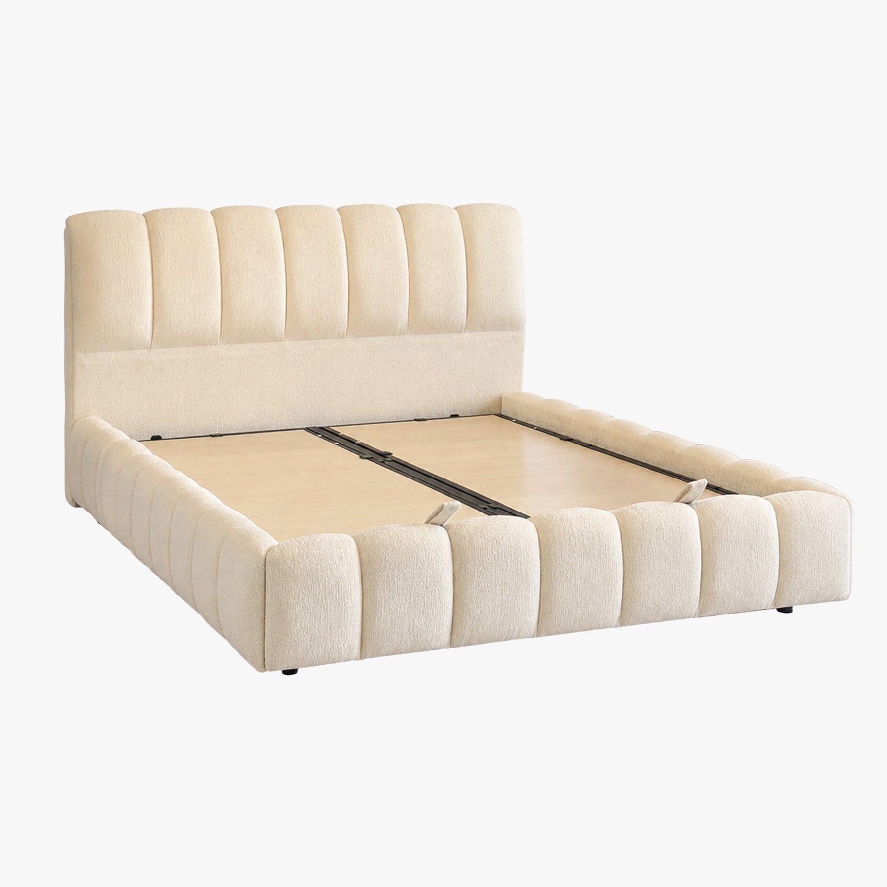SAPHIRA Lit double en tissu beige avec coffre 180x200 cm