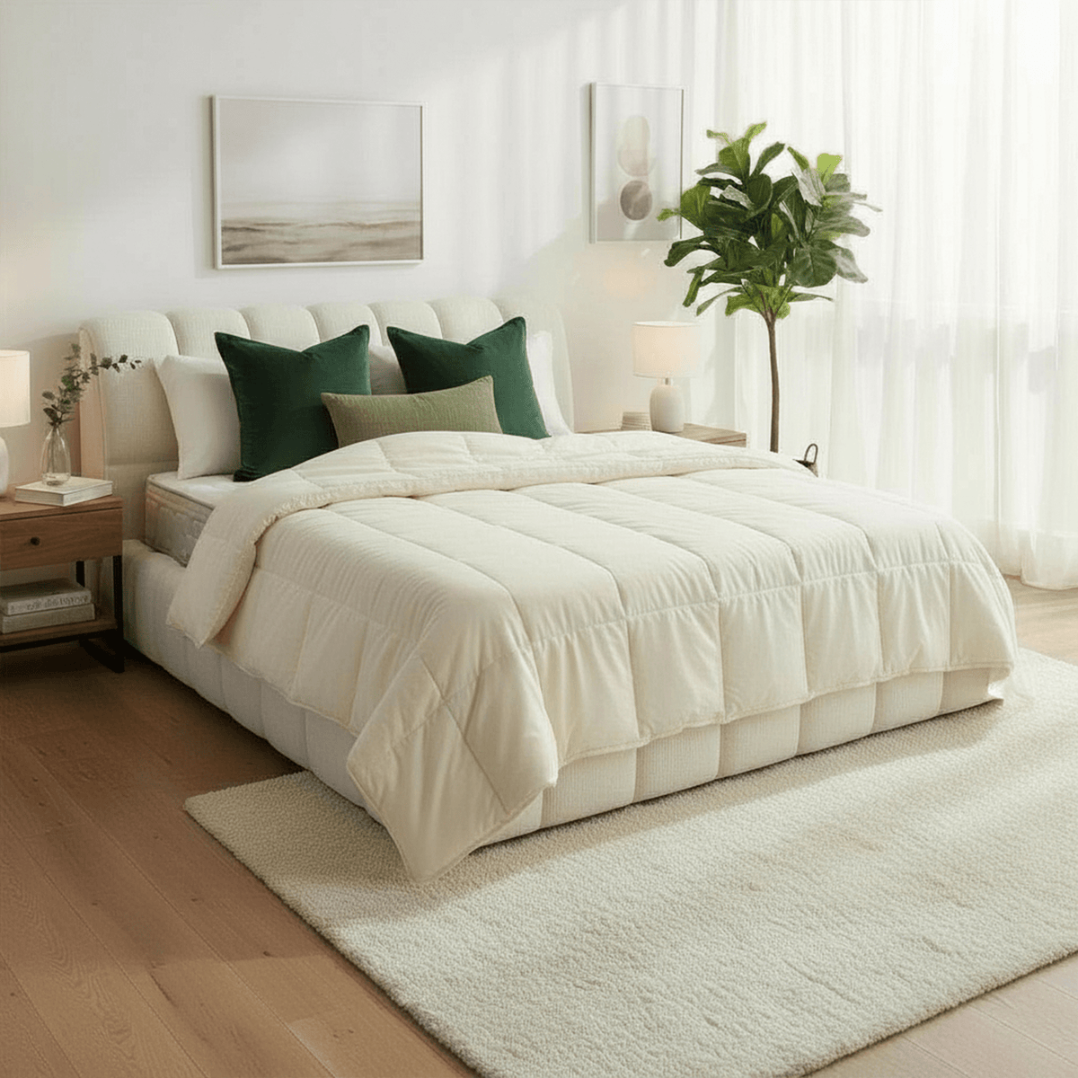 SAPHIRA Lit double en tissu beige avec coffre 180x200 cm