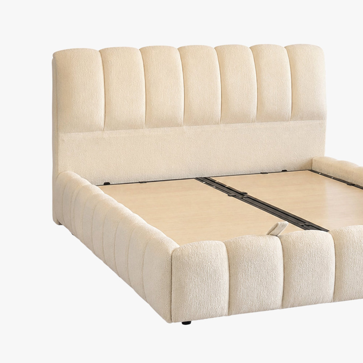 SAPHIRA Lit double en tissu beige avec coffre 180x200 cm