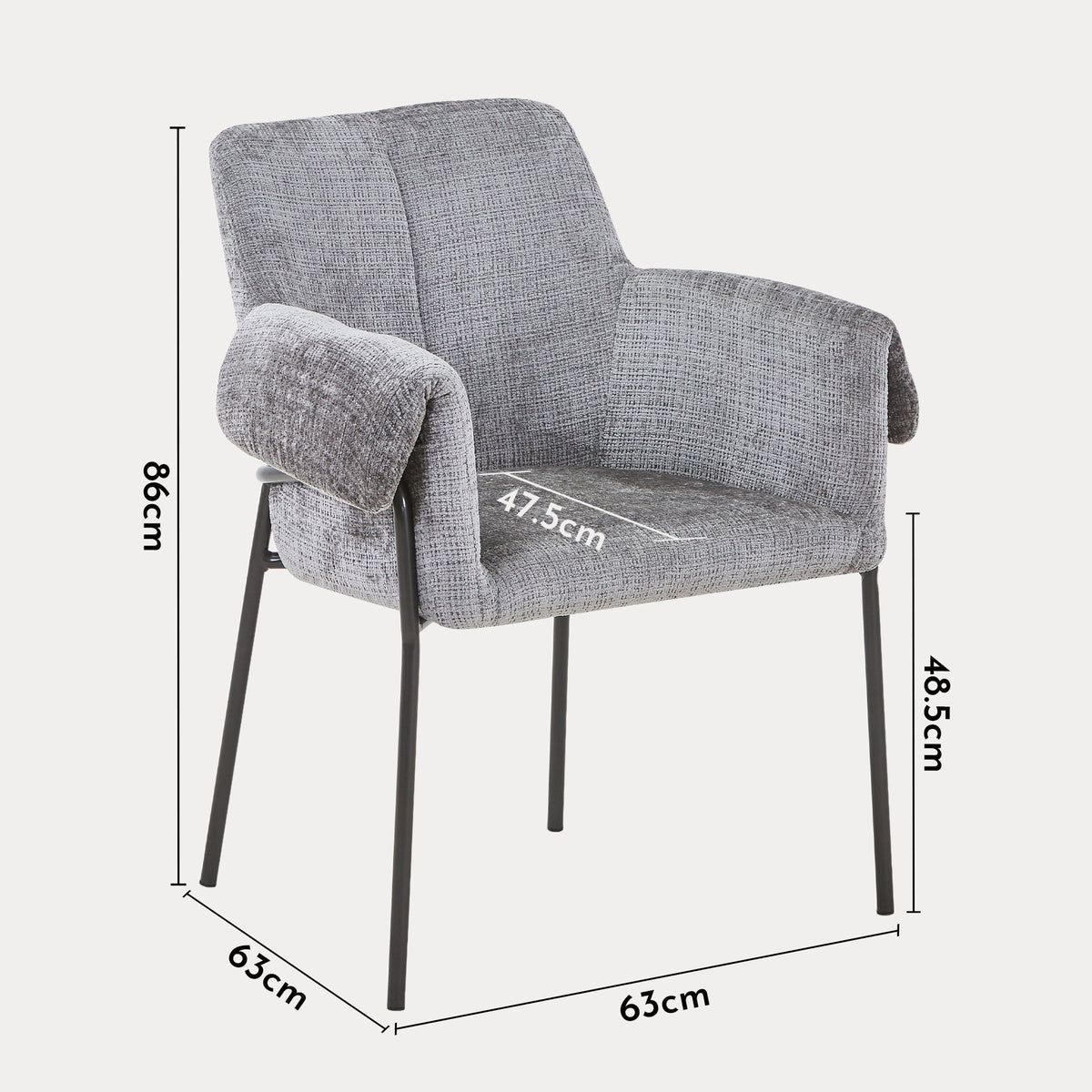SARA Chaise en tissu gris clair pieds en métal noir