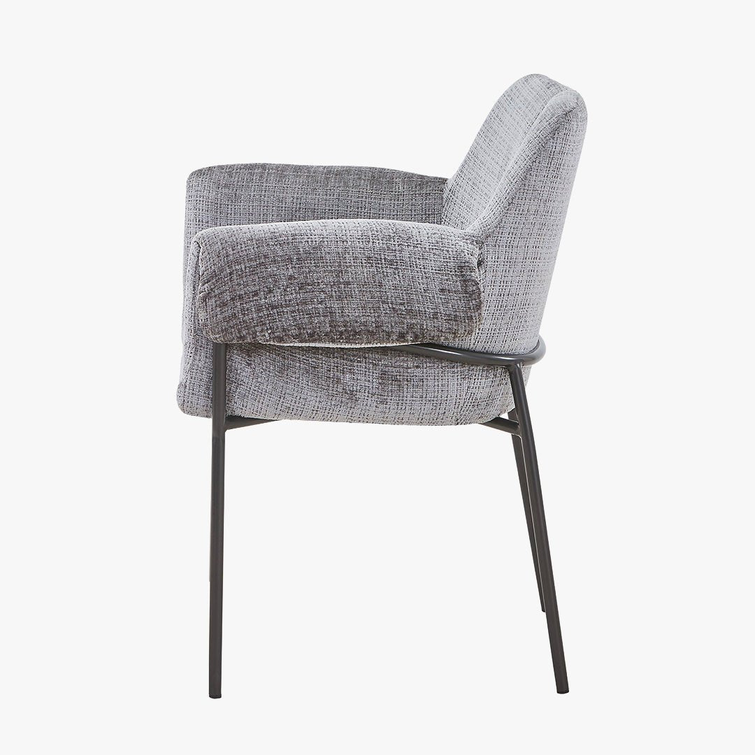 SARA Chaise en tissu gris clair pieds en métal noir
