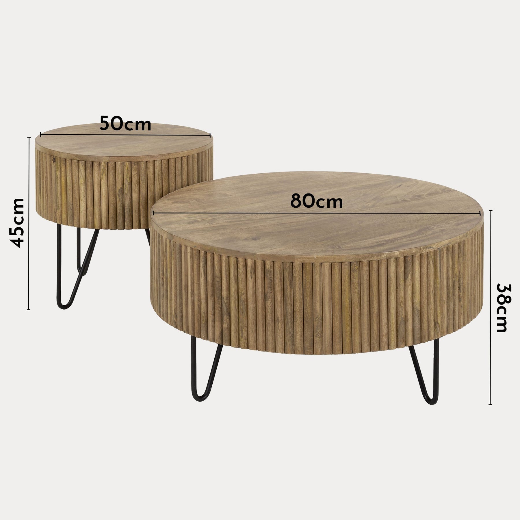 SAREN Lot de 2 tables en bois de manguier piètement en acier noir