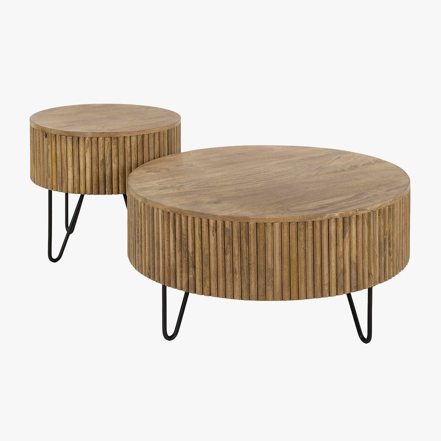 SAREN Lot de 2 tables en bois de manguier piètement en acier noir