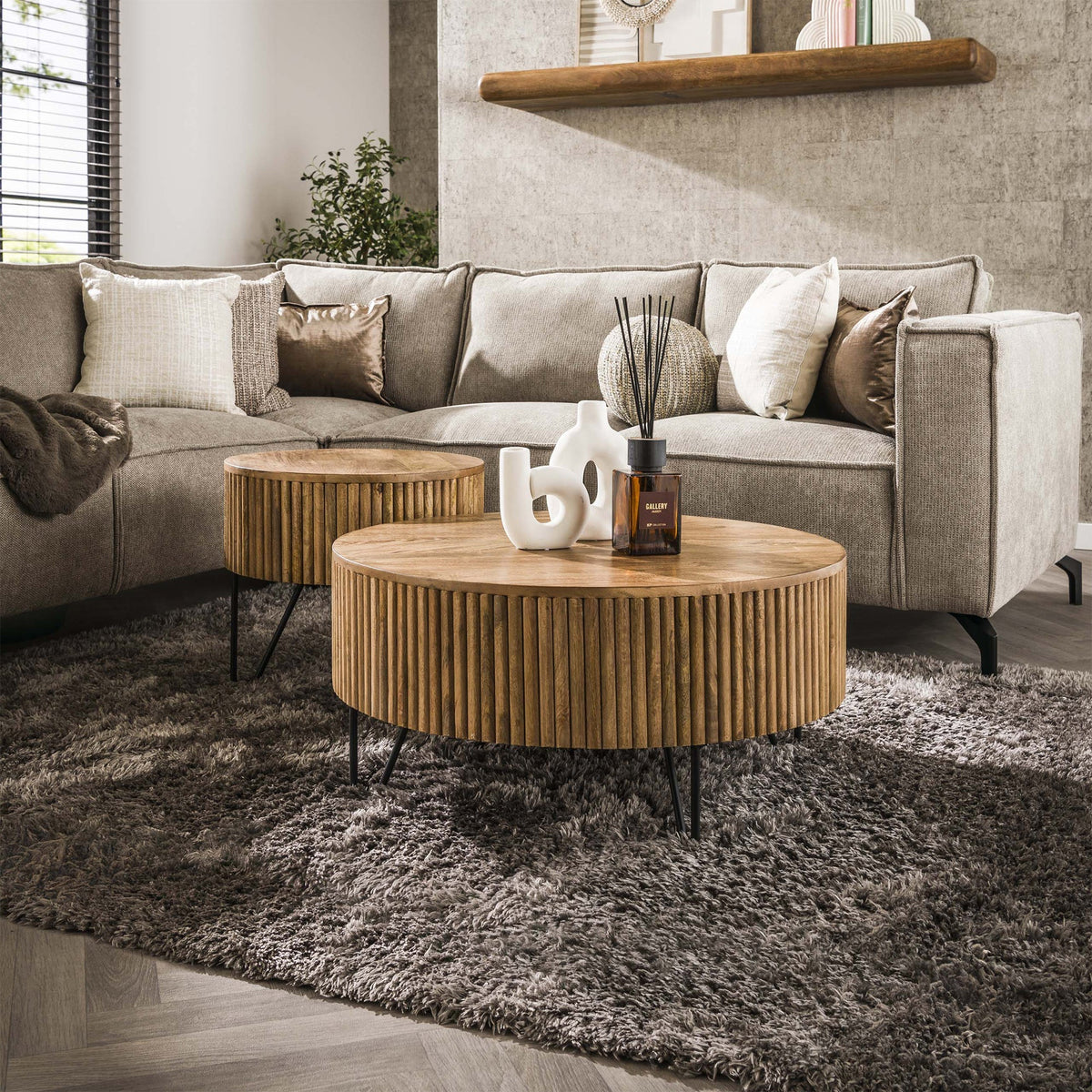 SAREN Lot de 2 tables en bois de manguier piètement en acier noir
