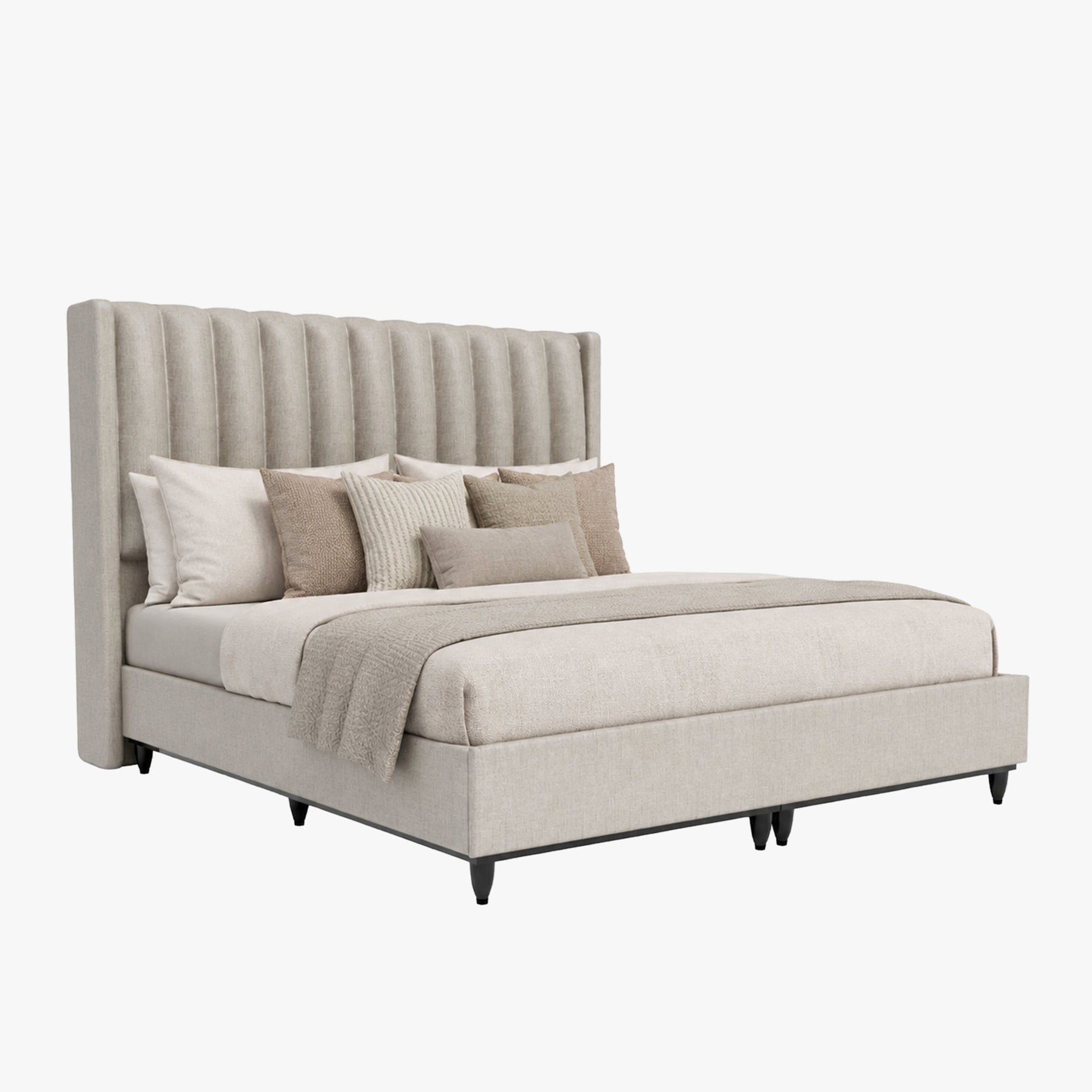 SAYA Lit coffre en tissu beige 140x190 cm