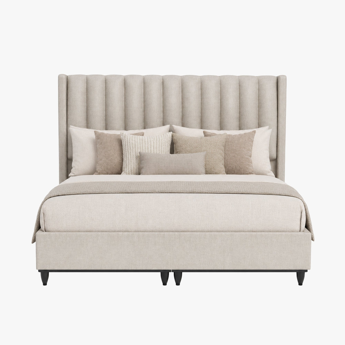 SAYA Lit coffre en tissu beige 140x190 cm
