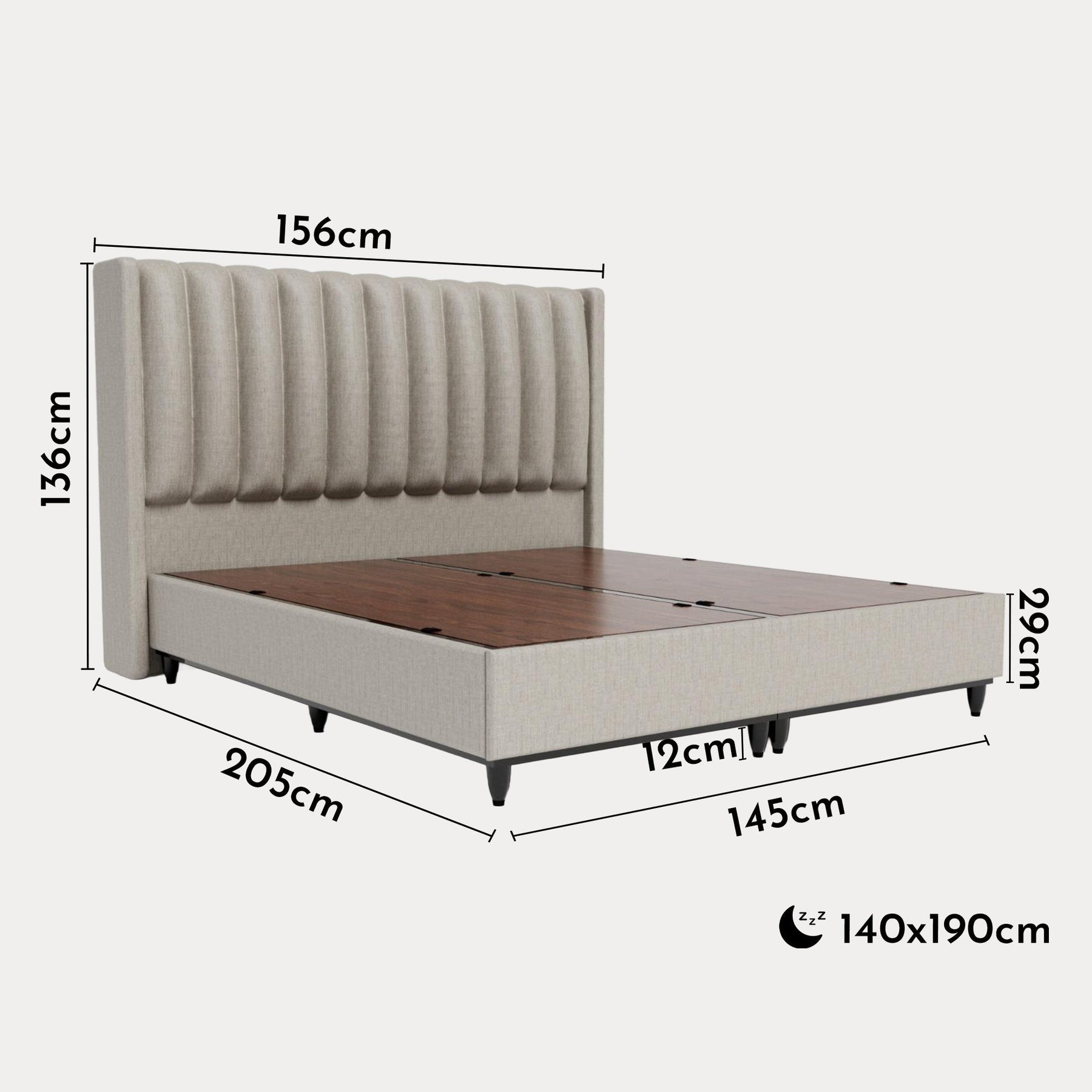 SAYA Lit coffre en tissu beige 140x190 cm