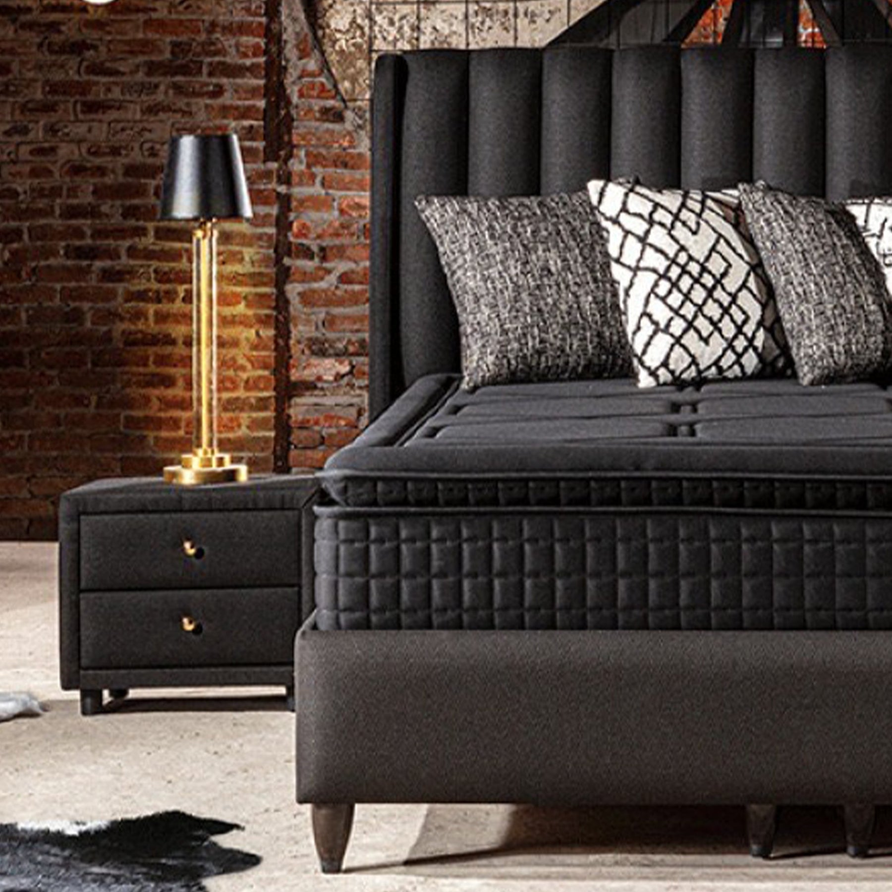 SAYA Lit coffre en tissu noir 180x200 cm