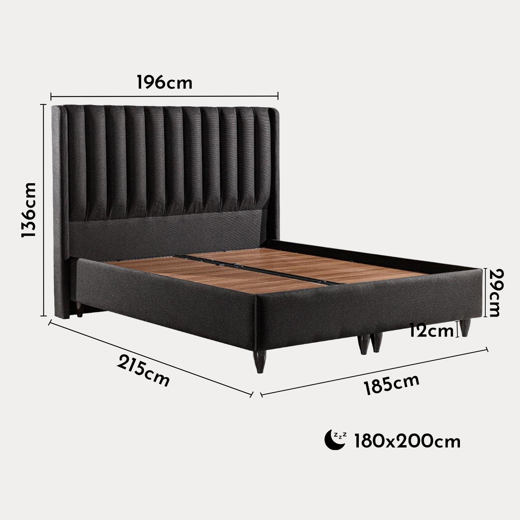 SAYA Lit coffre en tissu noir 180x200 cm