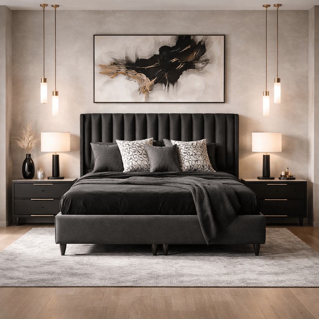 SAYA Lit coffre en tissu noir 180x200 cm