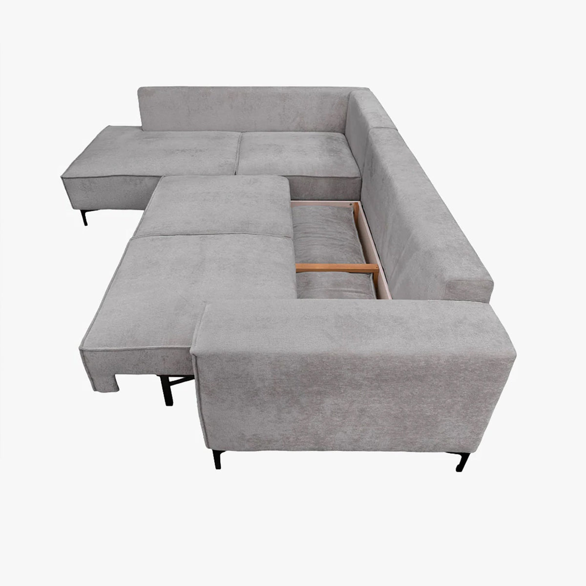 SAYLA Canapé d'angle convertible en tissu gris clair - Angle gauche