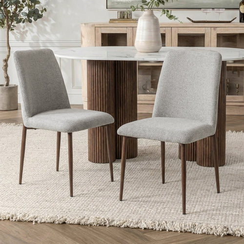 SELIA Lot de 2 chaises en tissu taupe clair pieds couleur bois foncé