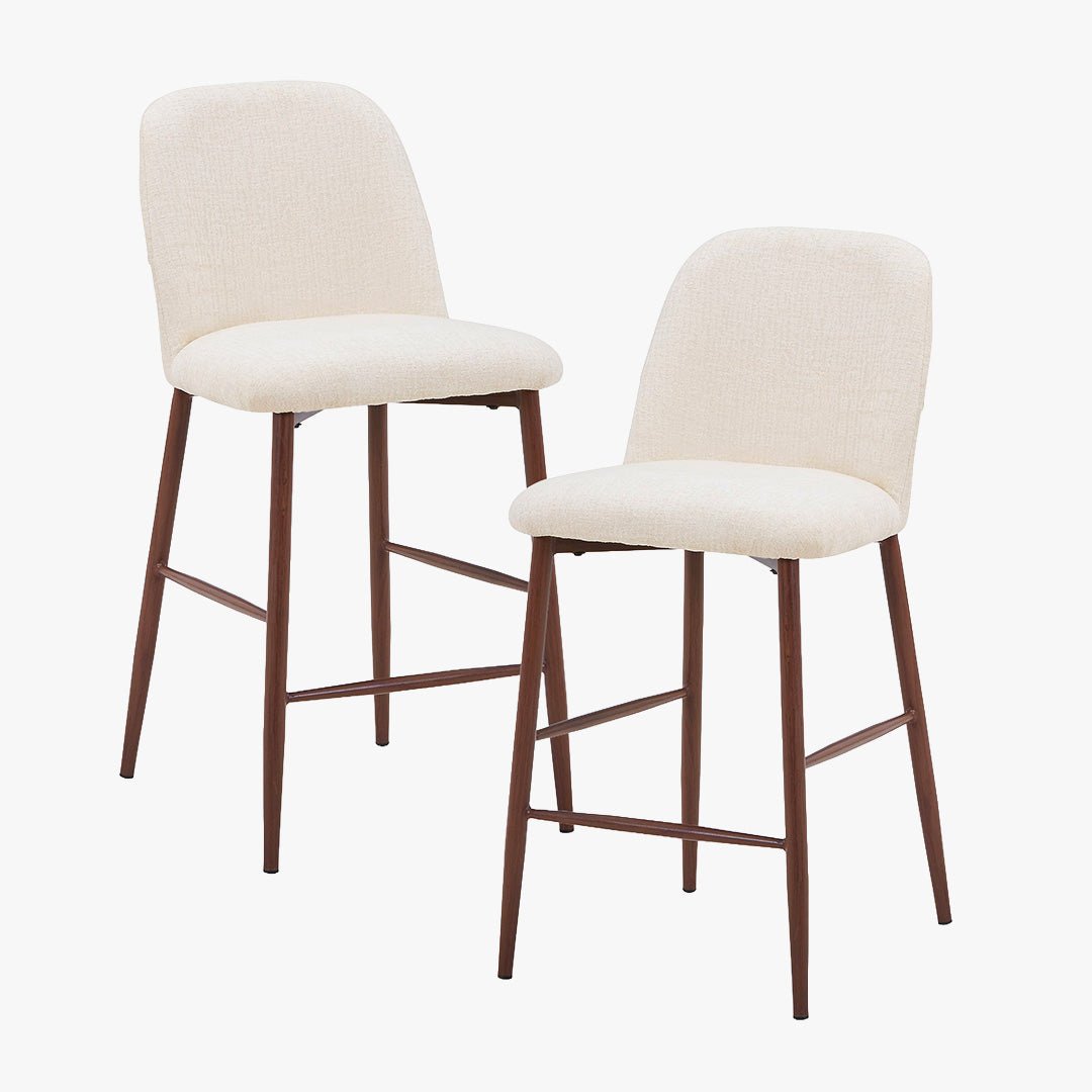 SELIA Lot de 2 tabourets en tissu beige pieds couleur bois foncé