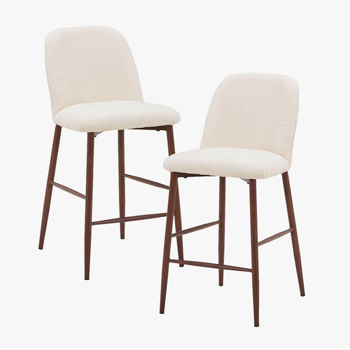 SELIA Lot de 2 tabourets en tissu beige pieds couleur bois foncé