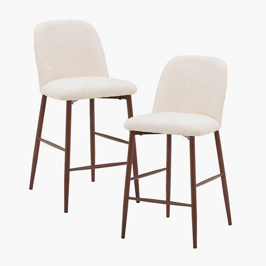 SELIA Lot de 2 tabourets en tissu beige pieds couleur bois foncé