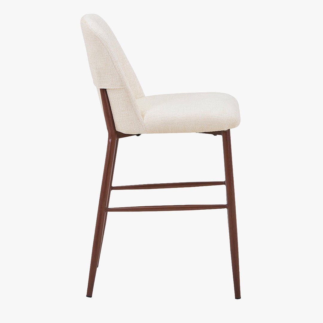 SELIA Lot de 2 tabourets en tissu beige pieds couleur bois foncé