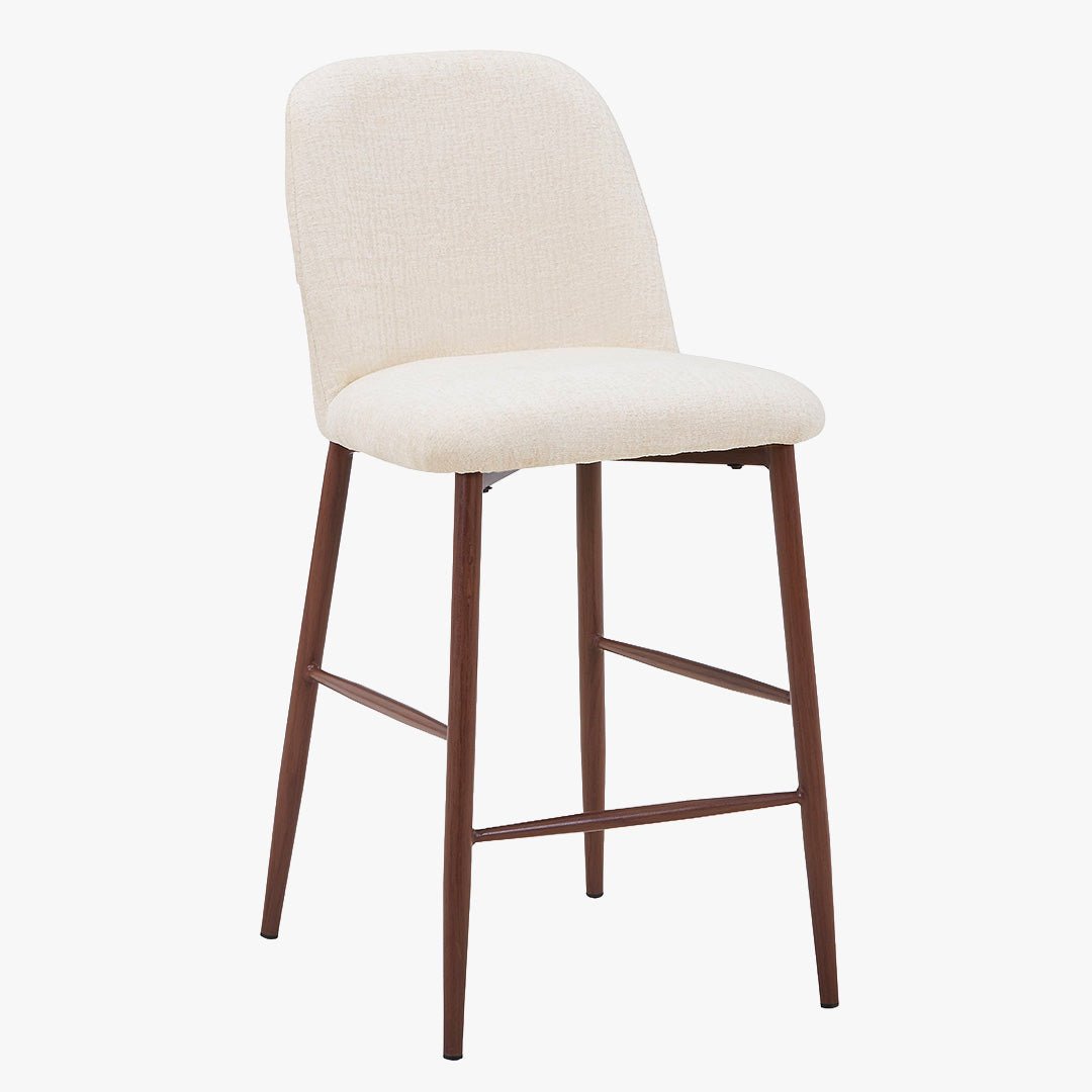 SELIA Lot de 2 tabourets en tissu beige pieds couleur bois foncé