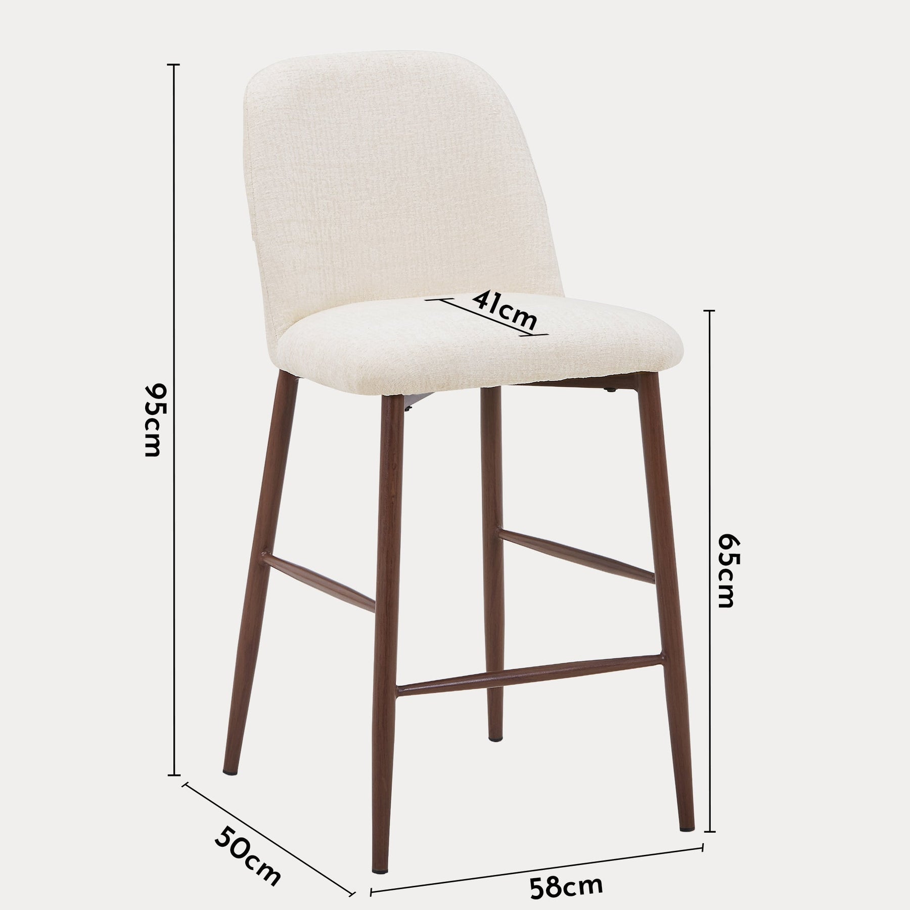 SELIA Lot de 2 tabourets en tissu beige pieds couleur bois foncé