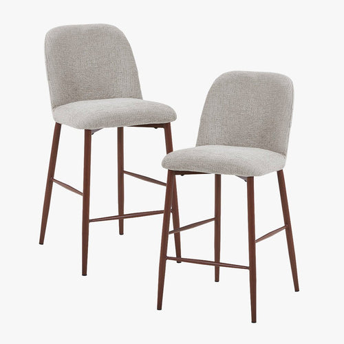 SELIA Lot de 2 tabourets en tissu taupe clair pieds couleur bois foncé