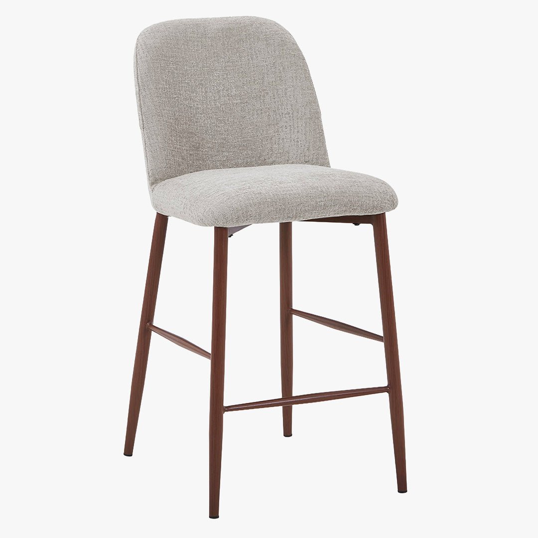 SELIA Lot de 2 tabourets en tissu taupe clair pieds couleur bois foncé