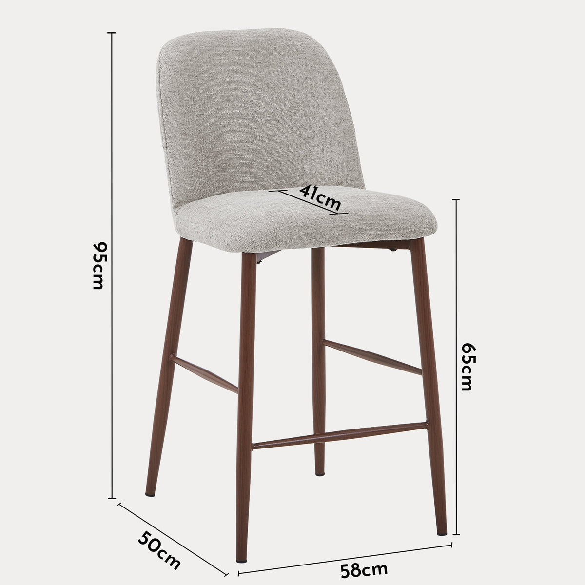 SELIA Lot de 2 tabourets en tissu taupe clair pieds couleur bois foncé