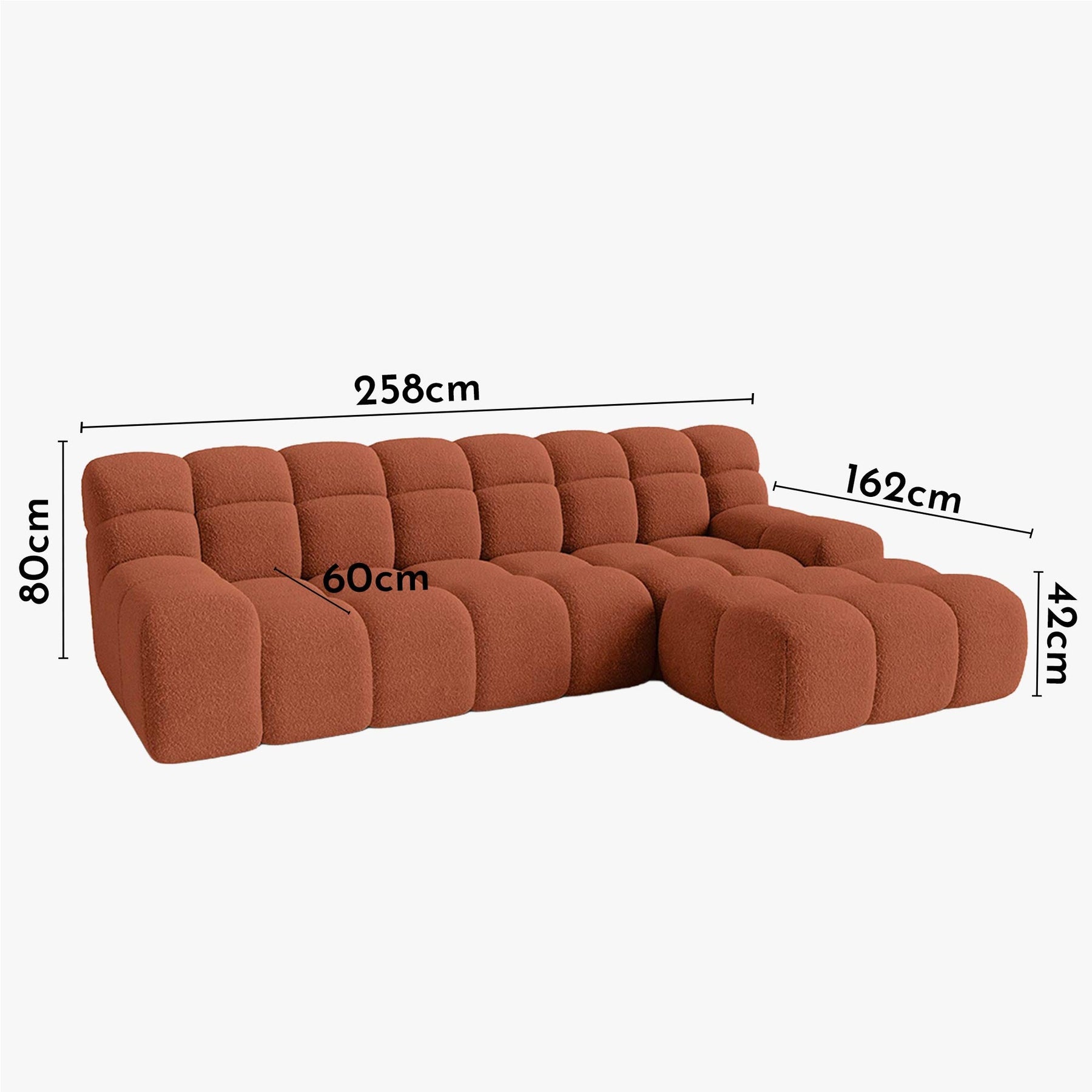 SERENA Canapé d'angle tissu bouclette orange - Angle droit