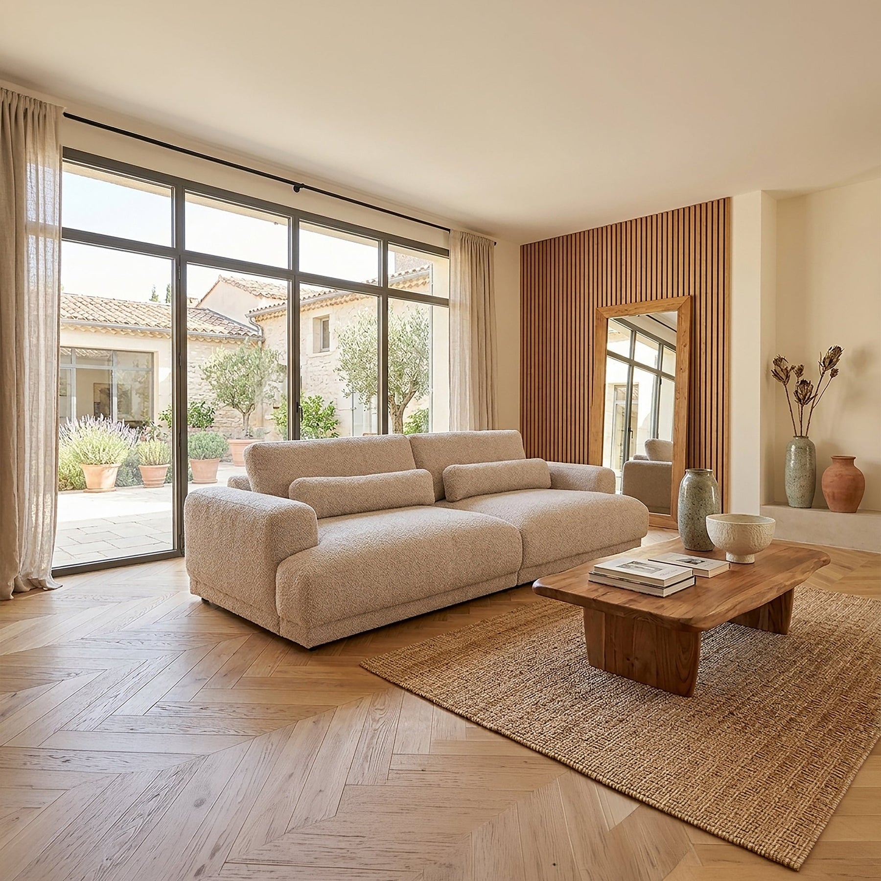 SEYA Canapé 3 places en tissu bouclette beige foncé