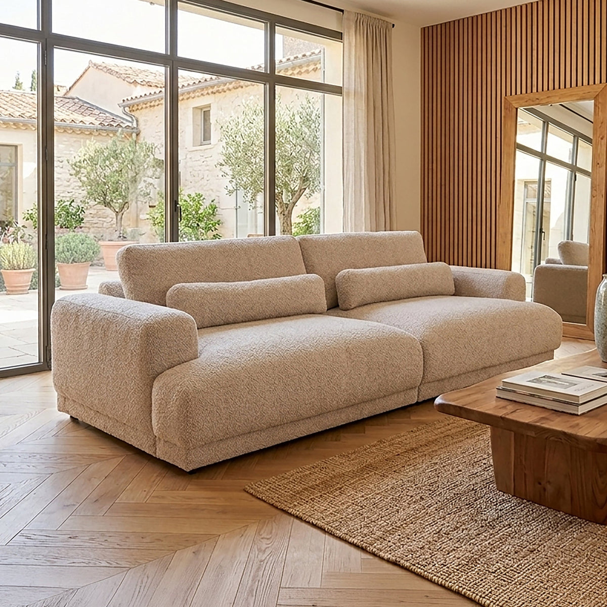 SEYA Canapé 3 places en tissu bouclette beige foncé
