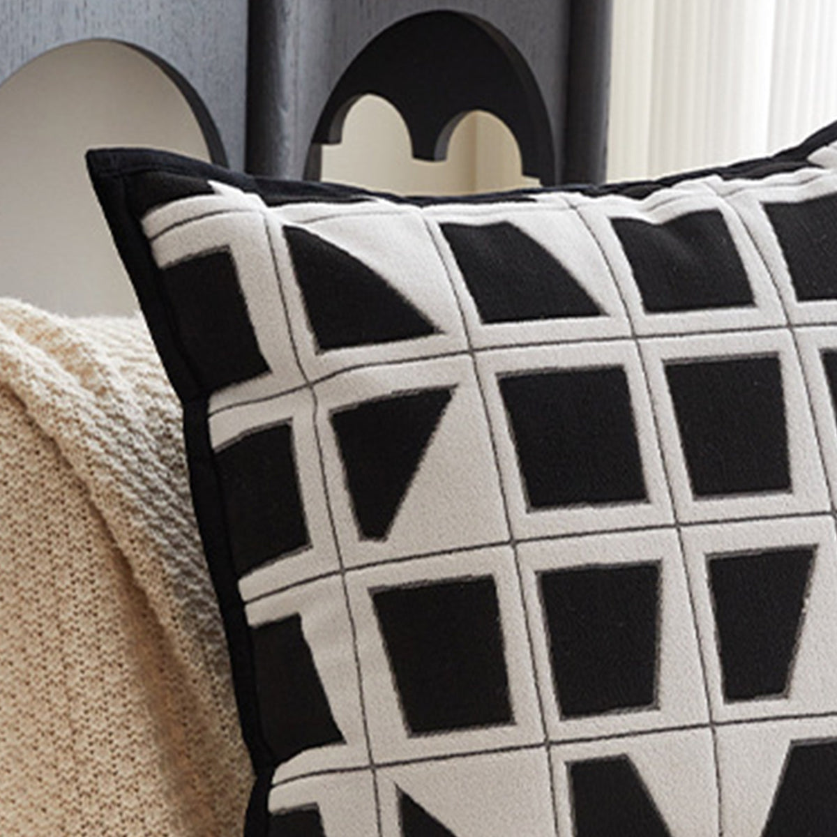 SHAYZ Coussin carré en tissu à motifs blanc et noir 45x45 cm