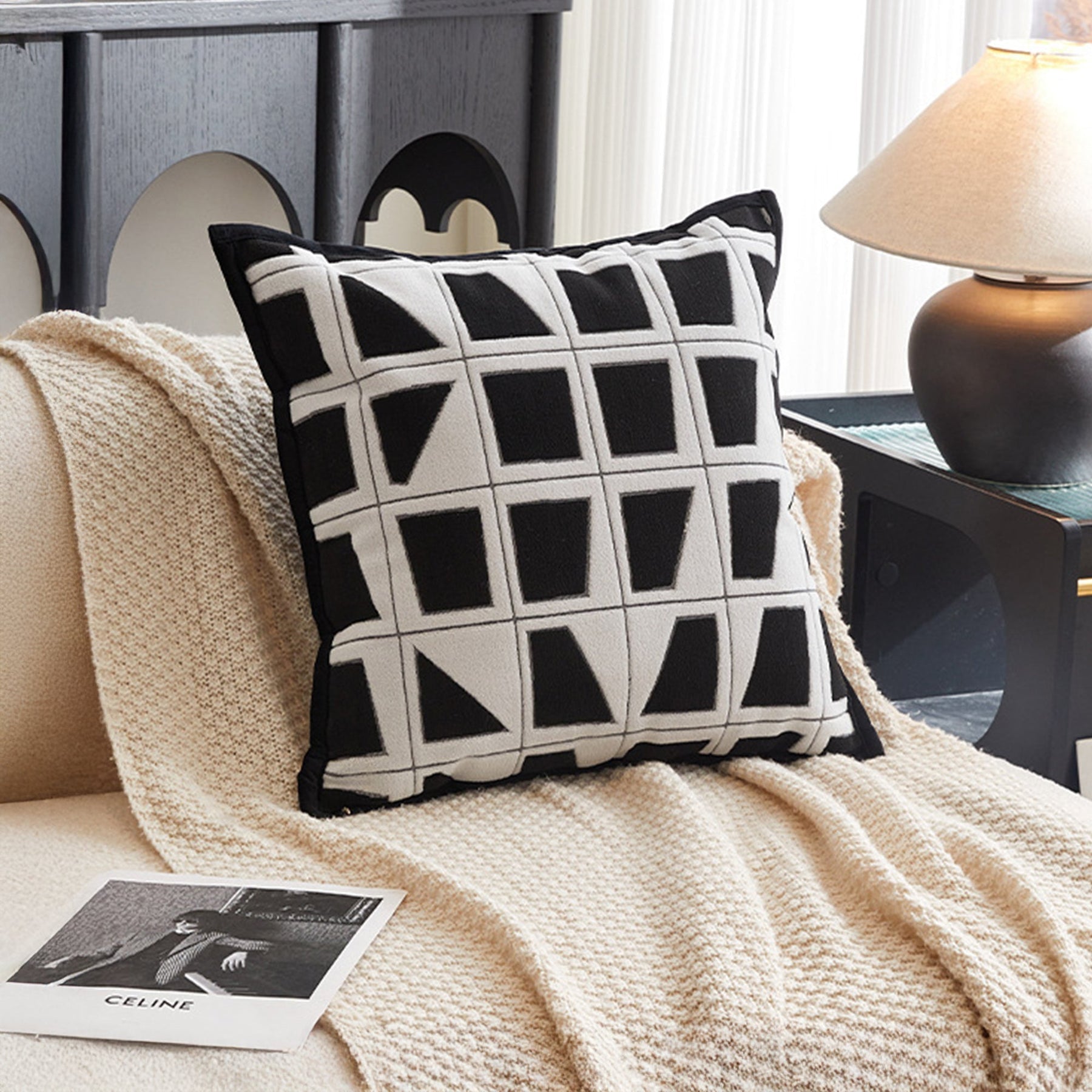 SHAYZ Coussin carré en tissu à motifs blanc et noir 45x45 cm
