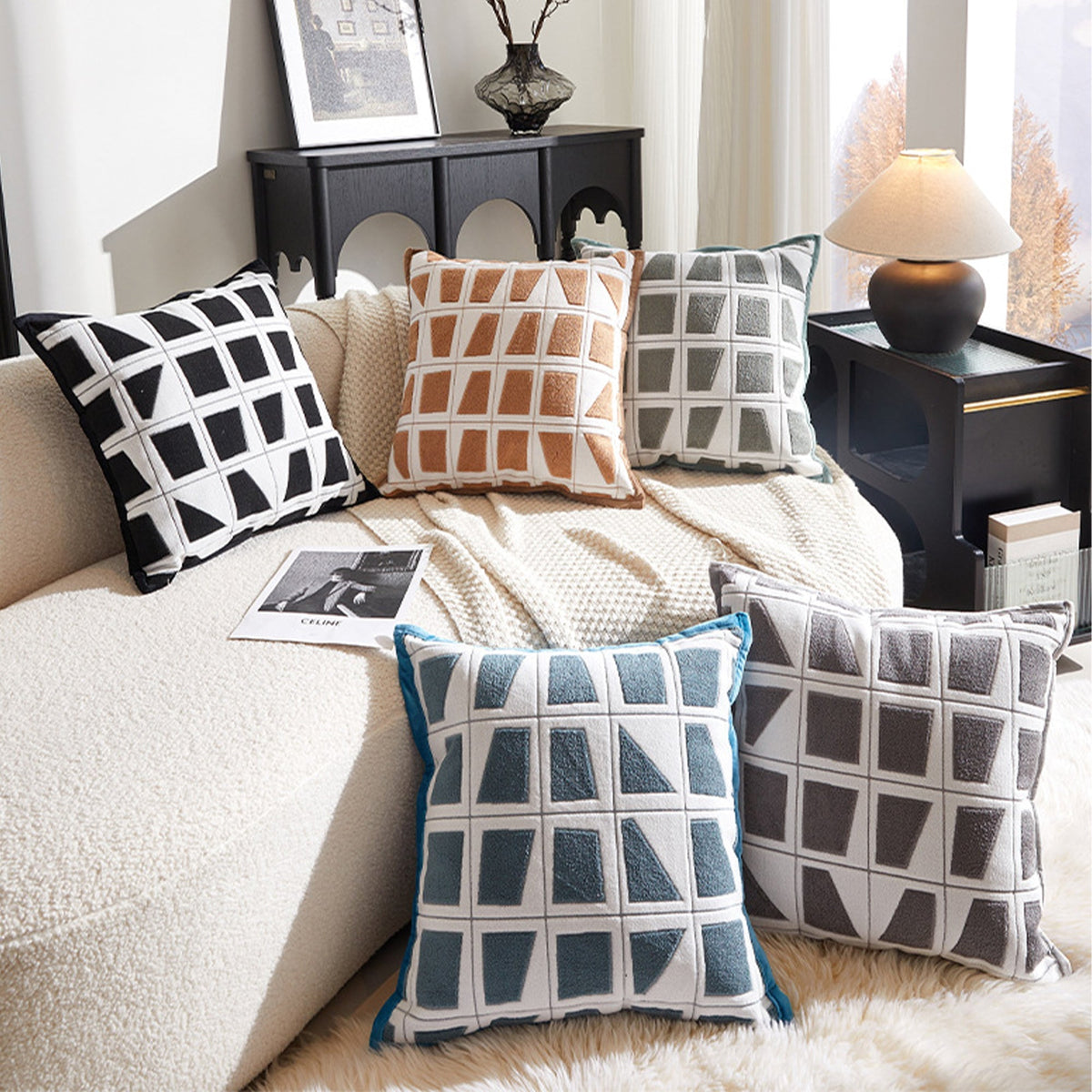 SHAYZ Coussin carré en tissu à motifs blanc et noir 45x45 cm