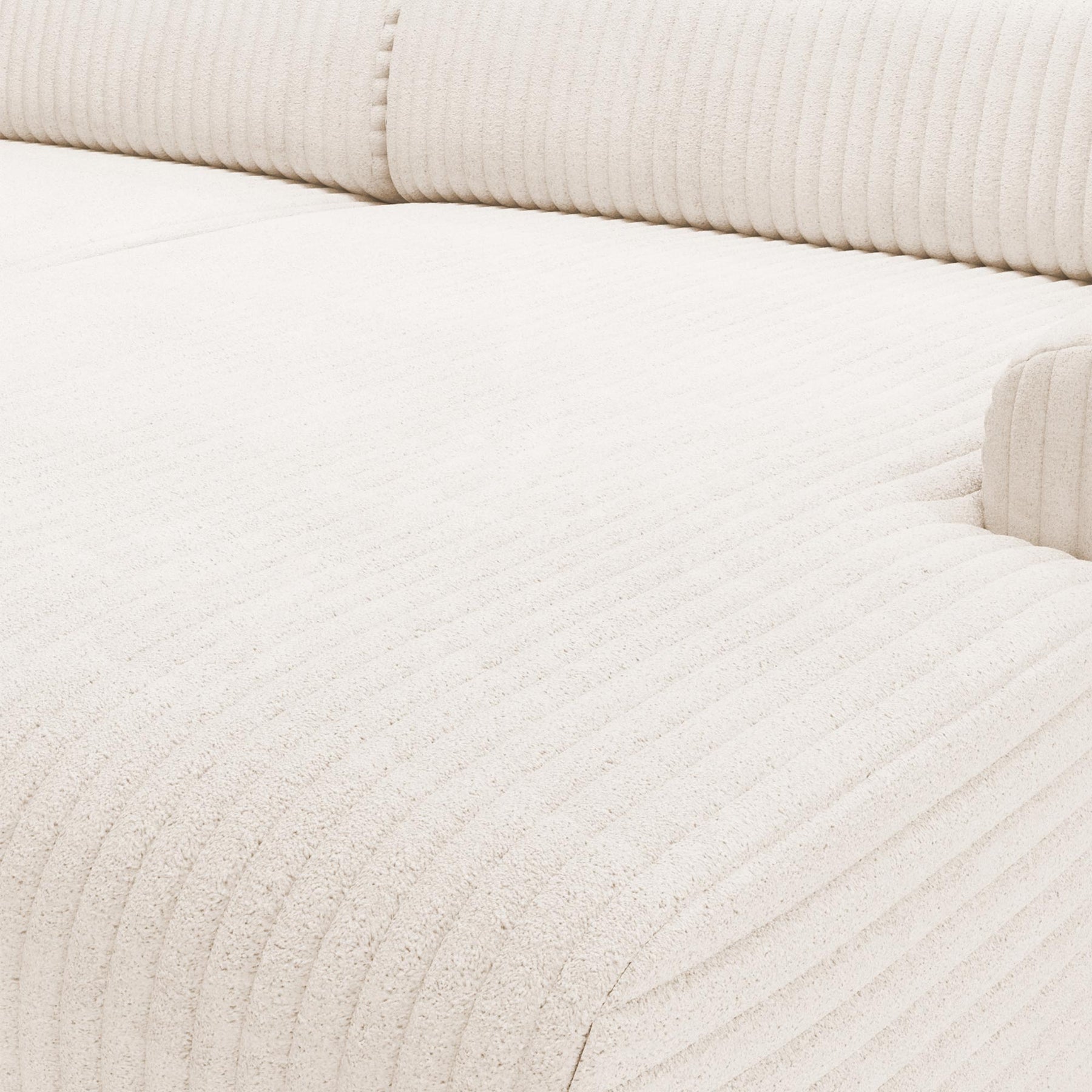 SOFIA Canapé d'angle en velours gros côtelé blanc écru - Angle droit