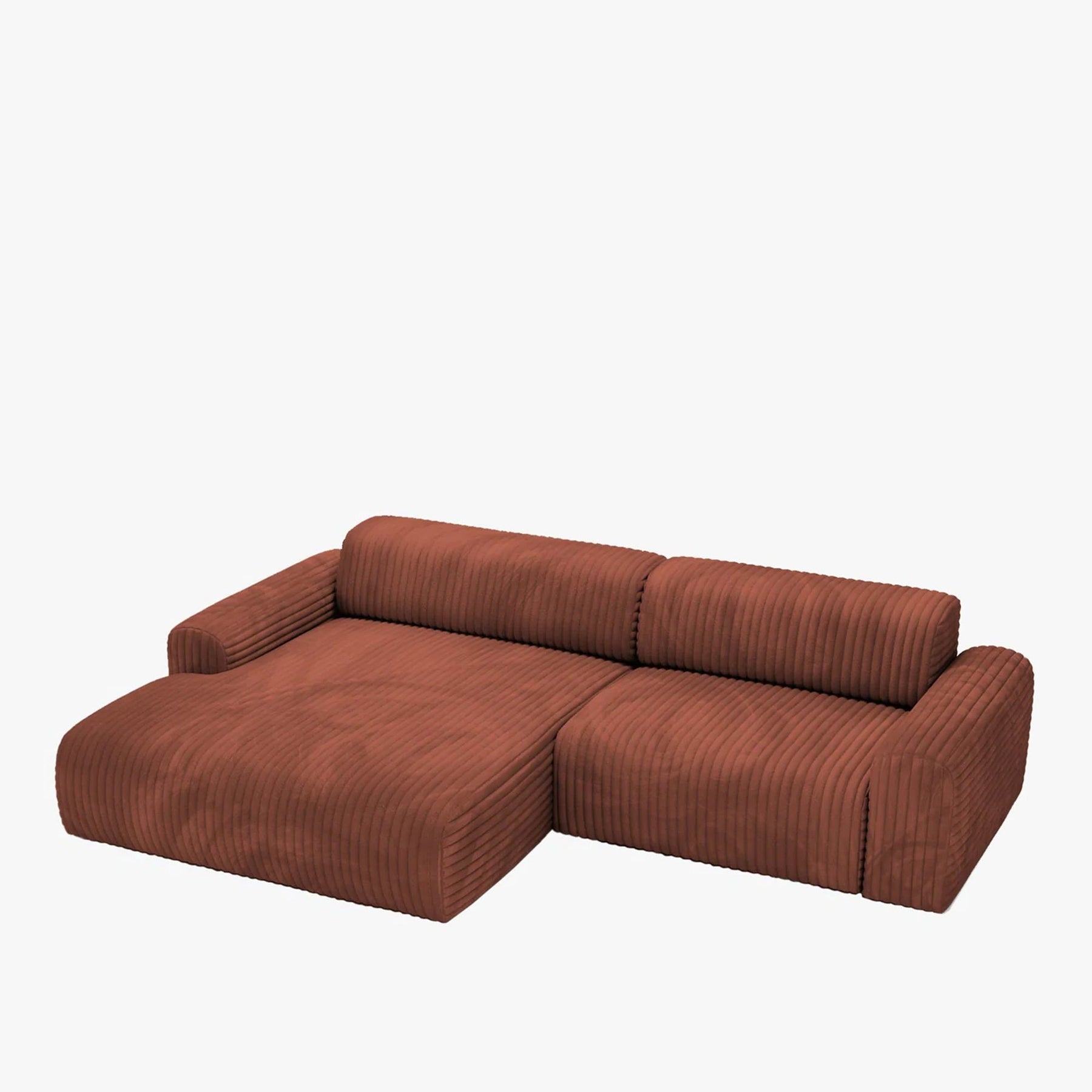 SOFIA Canapé d'angle en velours gros côtelé terracotta - Angle gauche