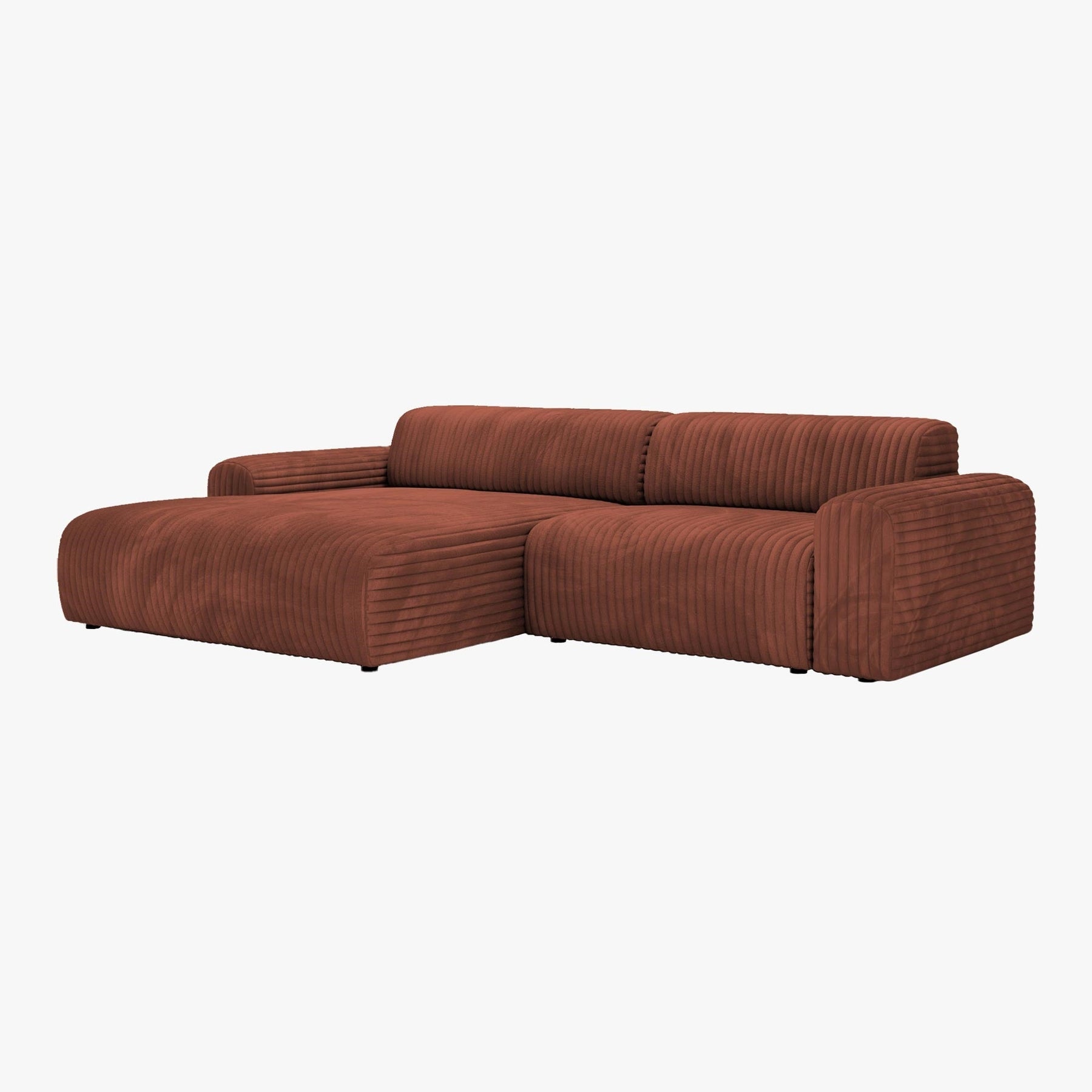 SOFIA Canapé d'angle en velours gros côtelé terracotta - Angle gauche