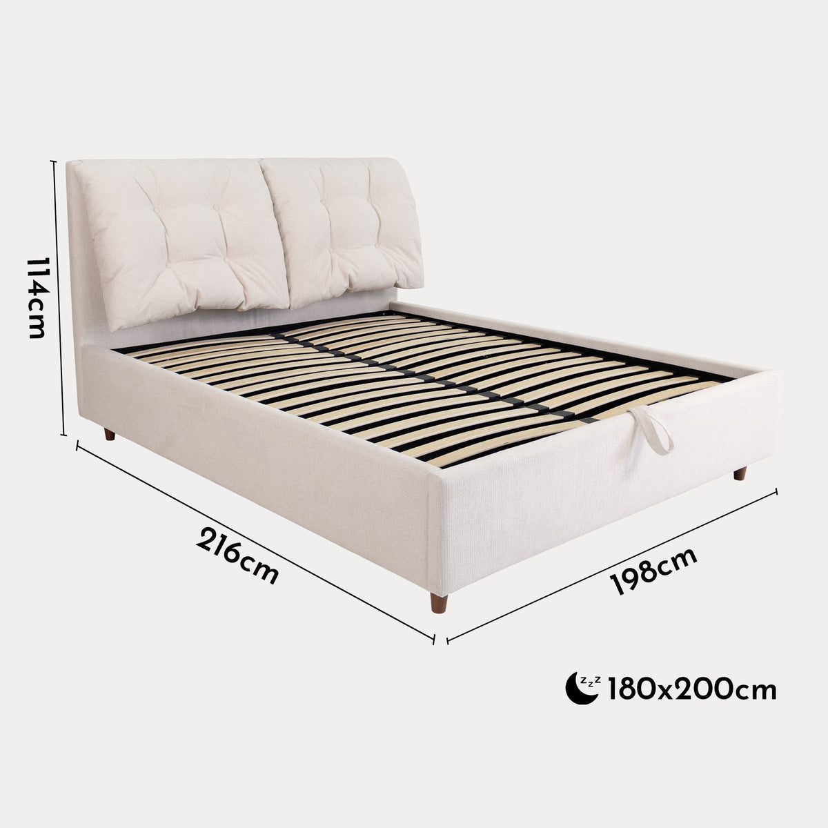 SORA Lit double en tissu beige avec coffre 180x200 cm