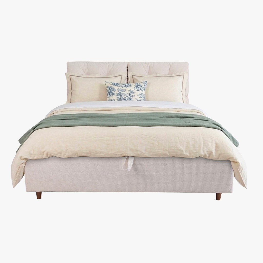 SORA Lit double en tissu beige avec coffre 180x200 cm